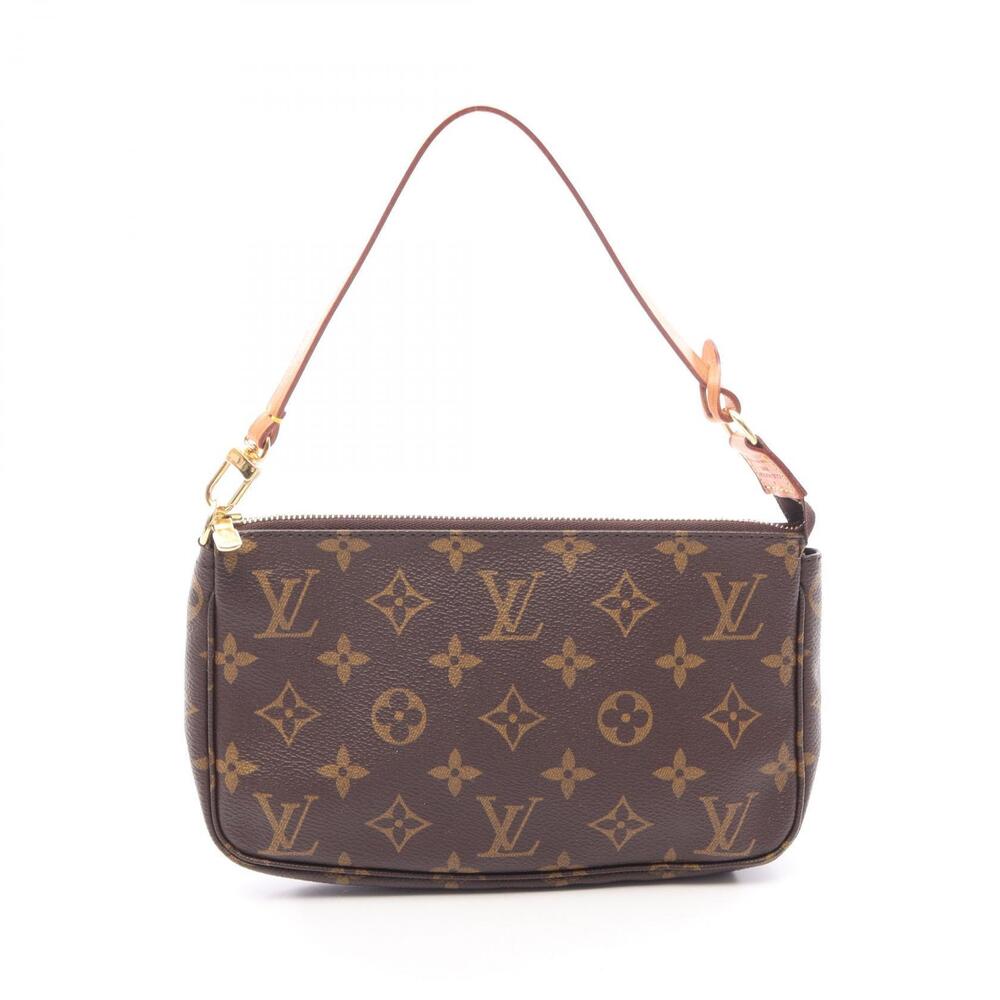 Louis Vuitton Pochette Accessoires Monogram Top Handle Bag Canvas Leather Brown